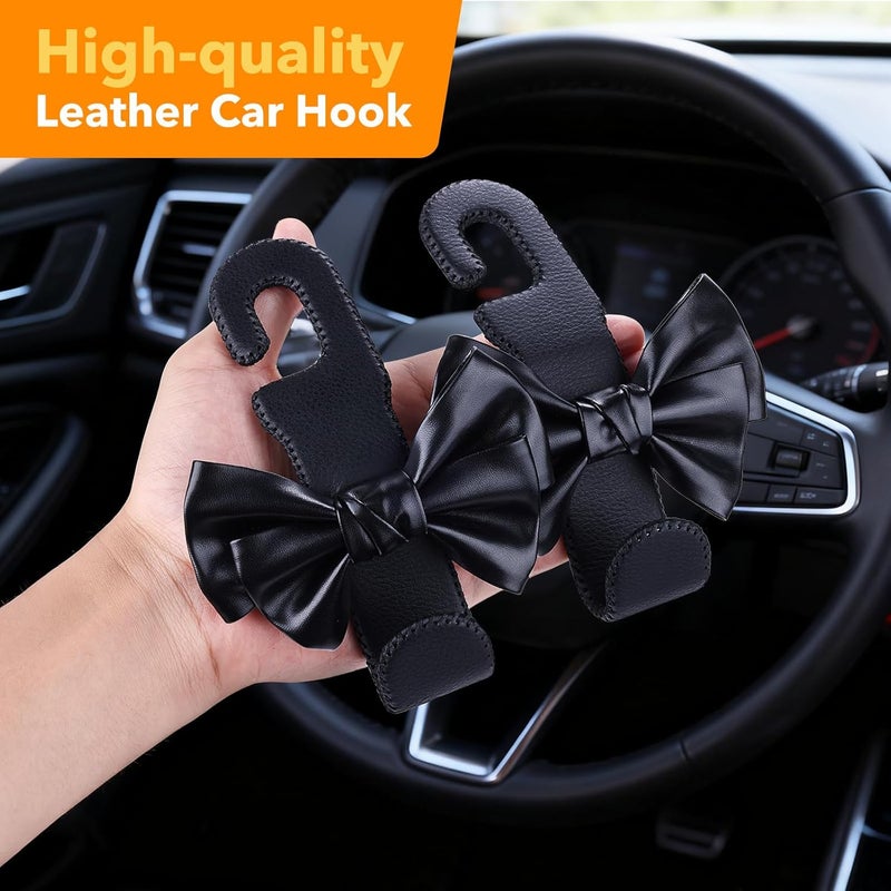 TISOHUGO Car Purse Hook, Cute Bow Hooks for Headrest - Leather U-Shaped Purse Holder for Car, Flexible Seat Back Organizer & Durable Vehicle Accessories for Bags, Coats & More (Black-2 Pack) - Image 4